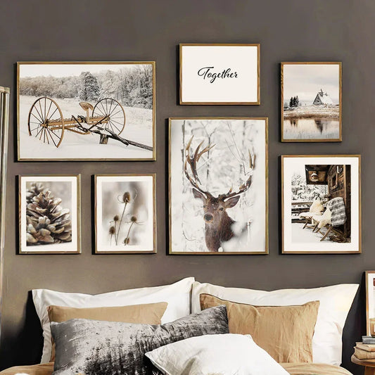 Winter Snow Deer Canvas Art