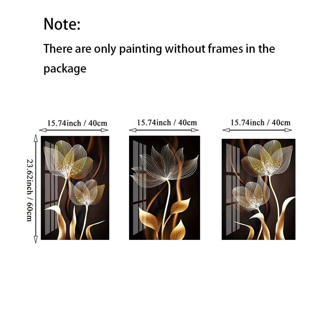 Black and Golden Flower Wall Art Canvas Painting