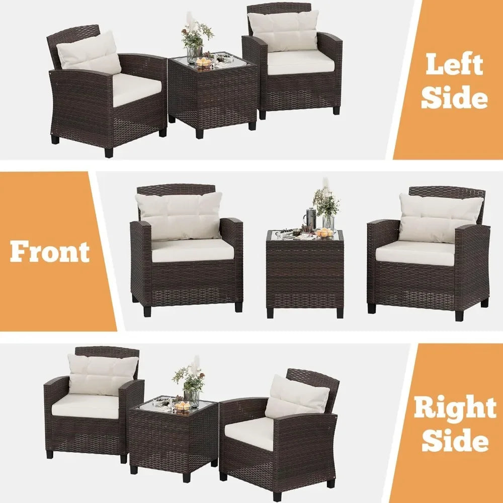 "3 Piece Rattan Wicker Patio Furniture Set with Table"