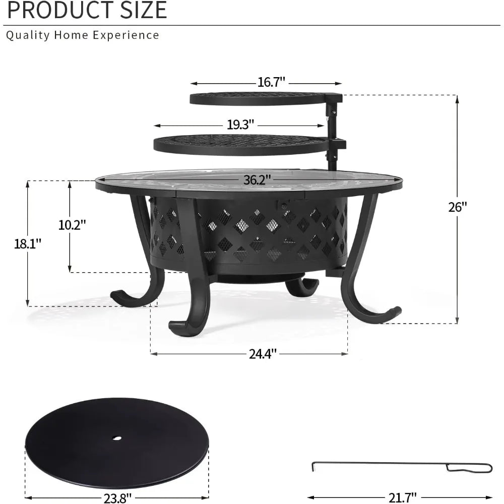 "36" Outdoor Wood Burning Fire Pit with Dual BBQ Grills"