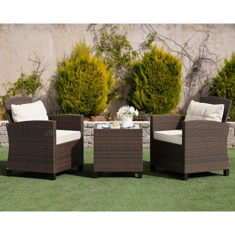 "3 Piece Rattan Wicker Patio Furniture Set with Table"