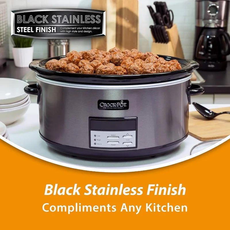 Crock-Pot 8 Quart Programmable Slow Cooker, Black Stainless Steel