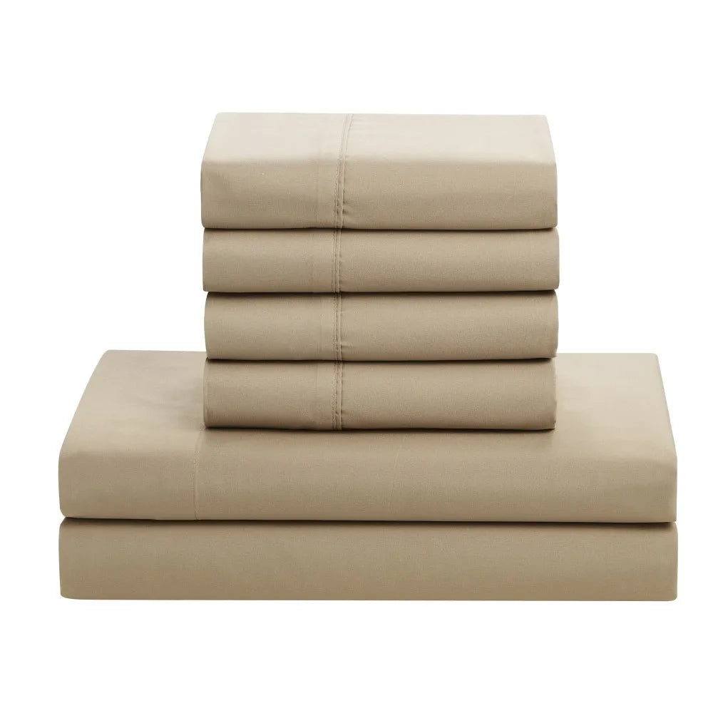 7 Piece Queen Bed Set - Taupe, Down Alternative