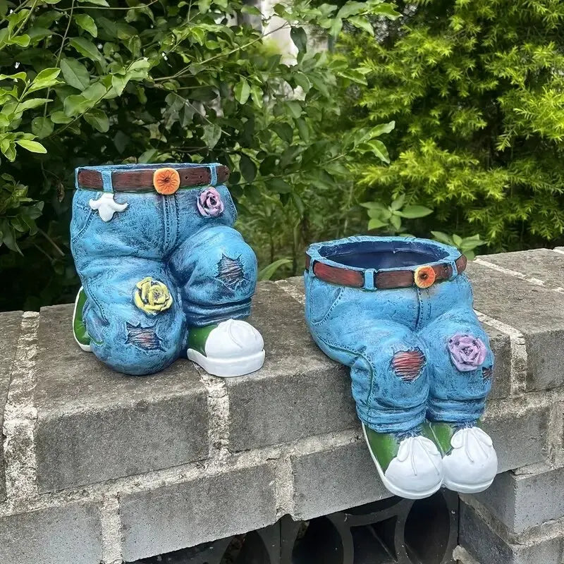 1pc Jeans Pants Shape Flower Pot Resin Statue