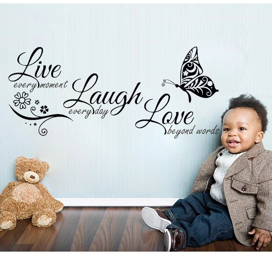 Live Laugh Love Wall Art Sticker with Butterfly Motifs