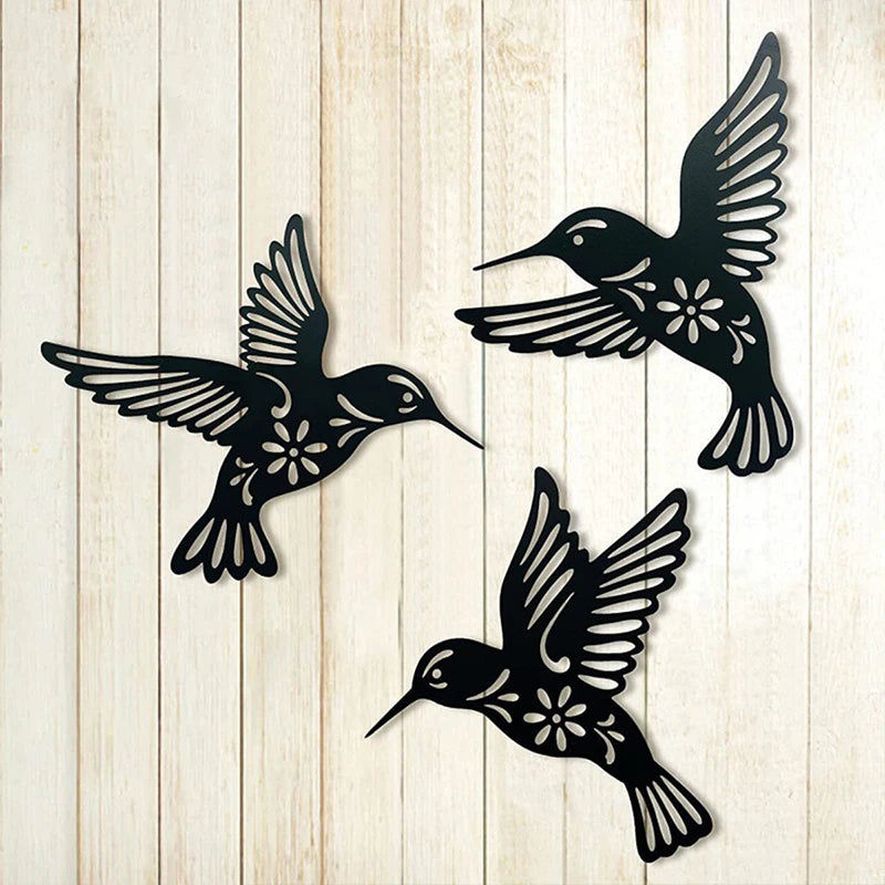 3pc Black Metal Hummingbird Wall Decor