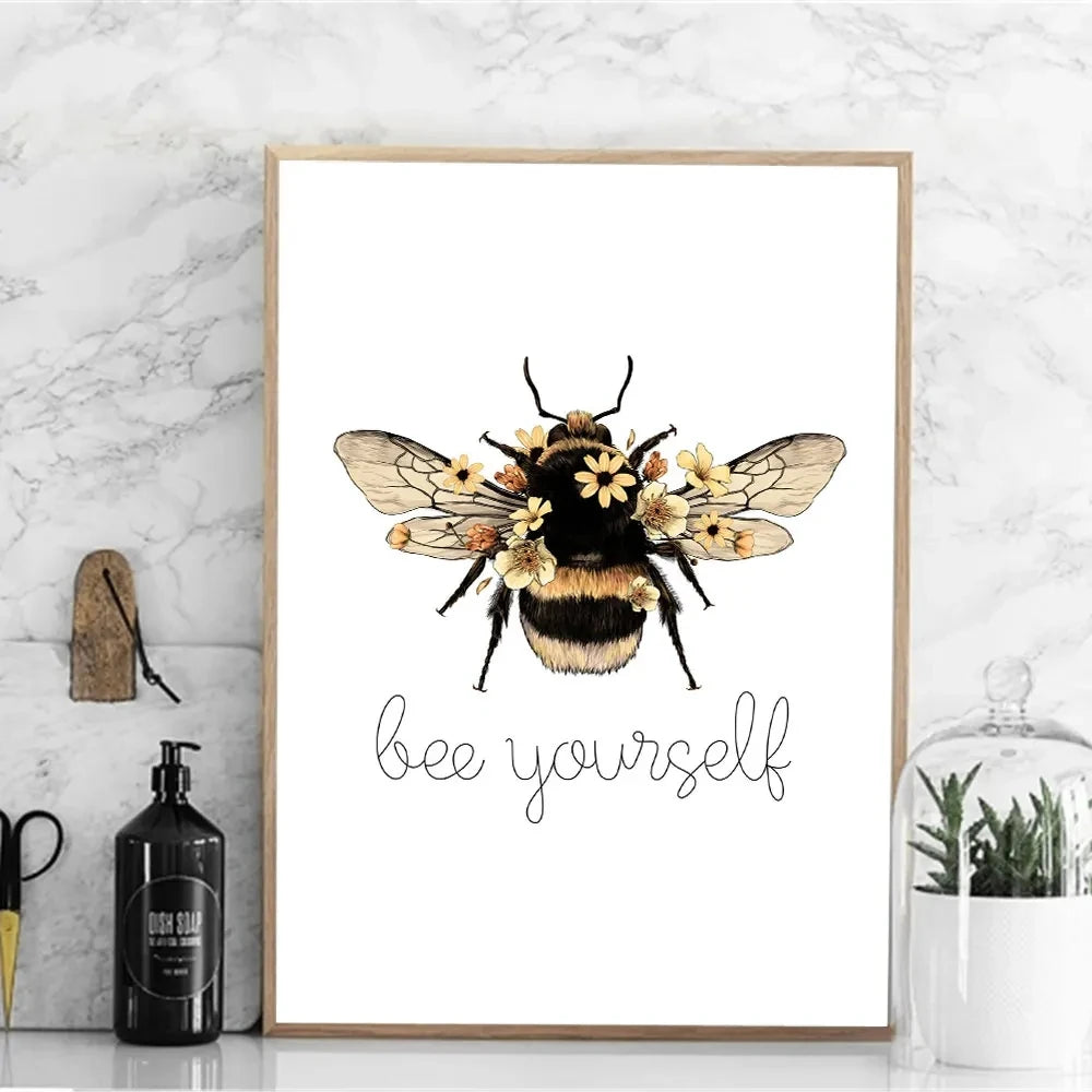 "Bee Happy Quote Poster Print"