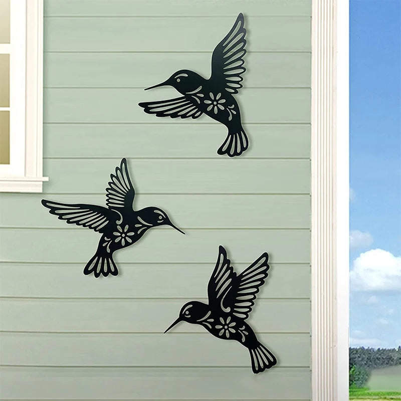 3pc Black Metal Hummingbird Wall Decor