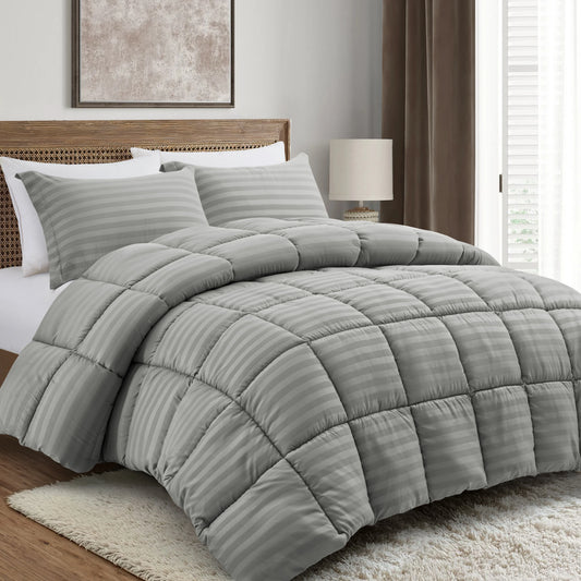 2/3pcs Luxury Quilted Comforter Set - Grey Stripe