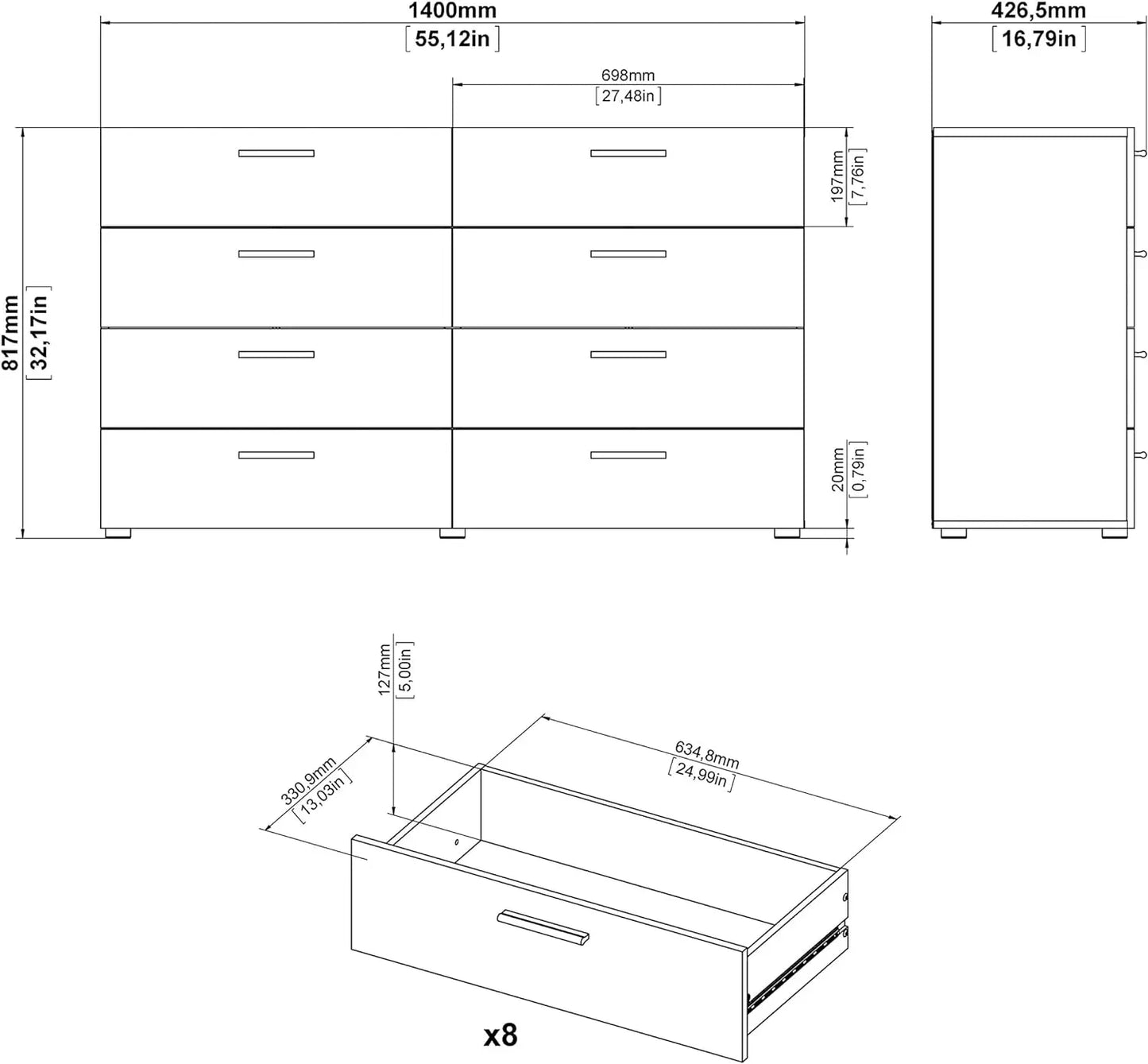 Freestanding  Drawer & Double Dresser