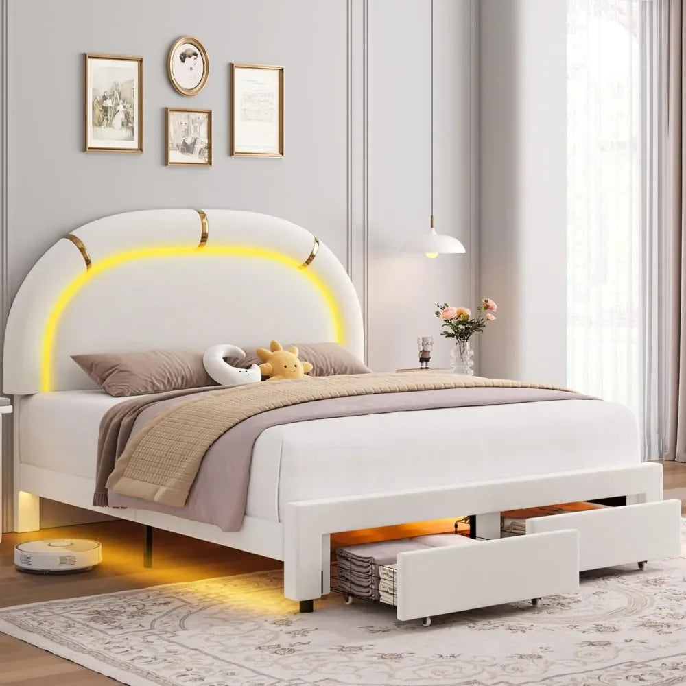 Queen LED Bed Frame with 2 Storage Drawers