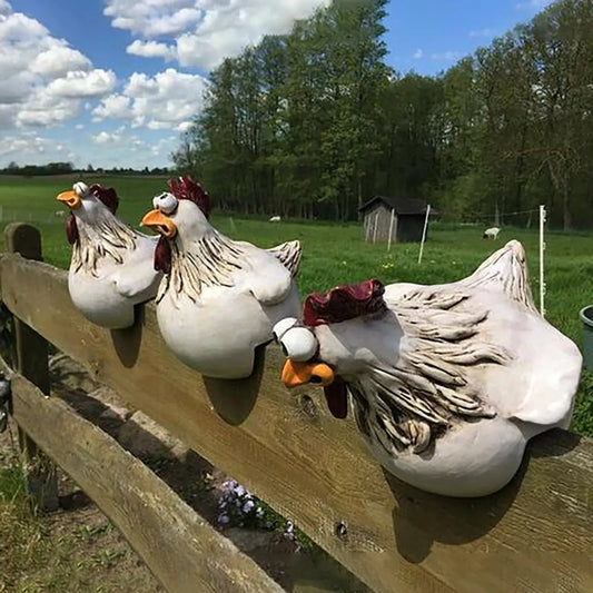 1pc Funny Chicken Fence Decor Statues