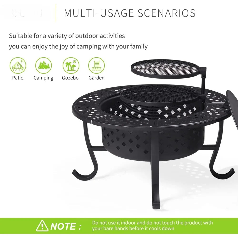 "36" Outdoor Wood Burning Fire Pit with Dual BBQ Grills"