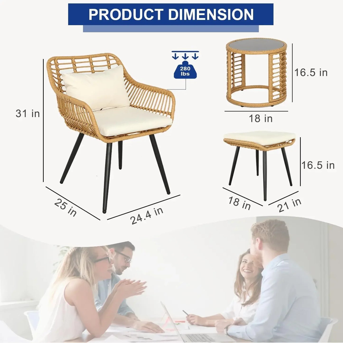 "Outdoor Bistro Set with Rattan Chairs and Side Table"