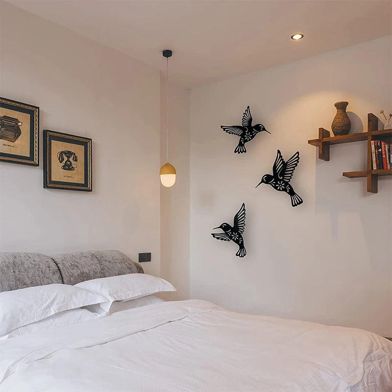 3pc Black Metal Hummingbird Wall Decor