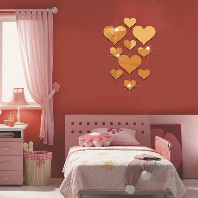 "3D Mirror Love Hearts Wall Stickers"