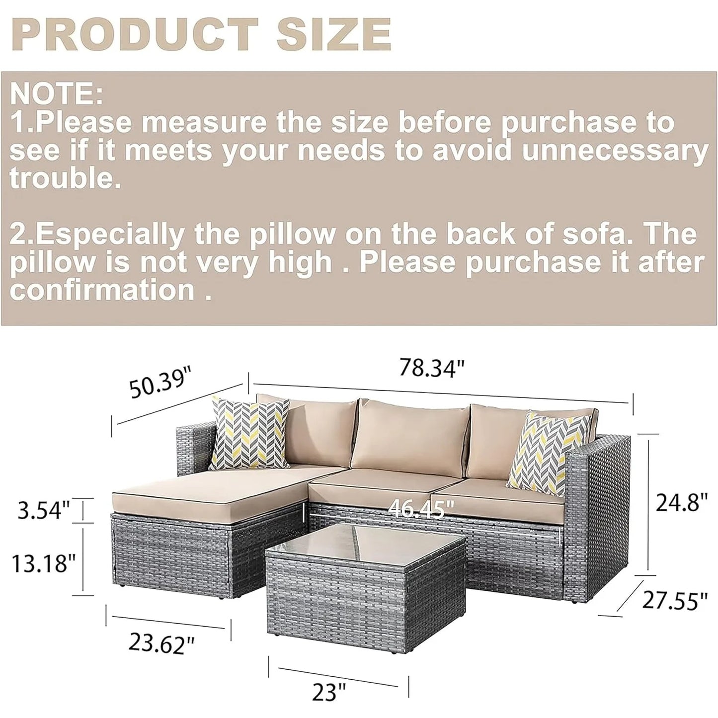 "3-Piece Outdoor Rattan Wicker Sectional Sofa Set, Small Conversation Couch"