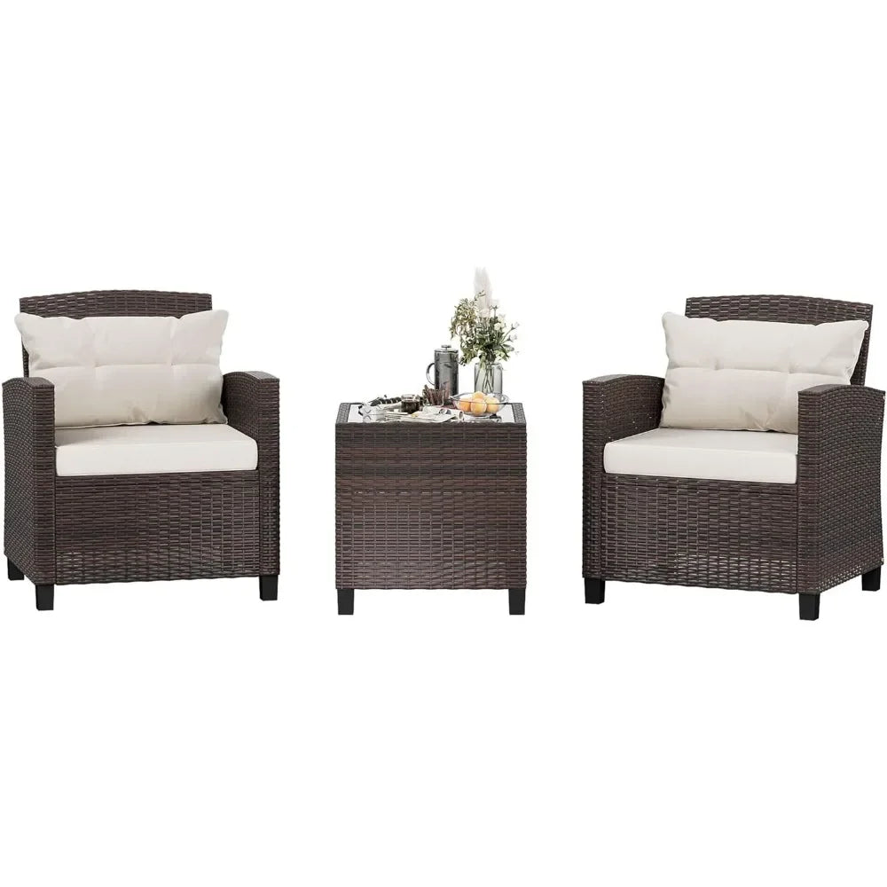 "3 Piece Rattan Wicker Patio Furniture Set with Table"